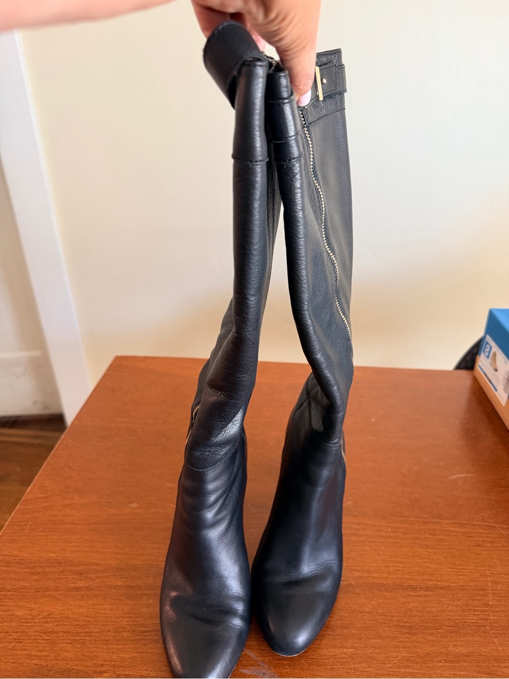 Ann Taylor Black Leather Mid-Calf Heeled Boots